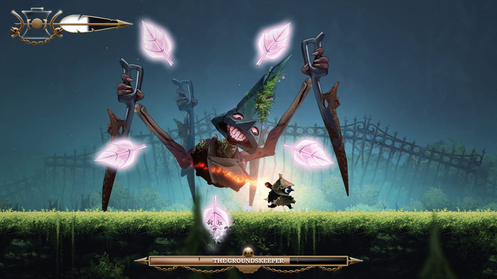 Well Dweller screenshot shows Glimmer confronting the Groundskeeper above a burning match.